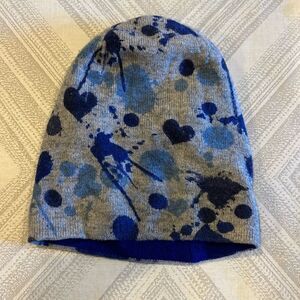 Autumn Cashmere Kids Girls Grey with Blue Splatter Beanie Hat